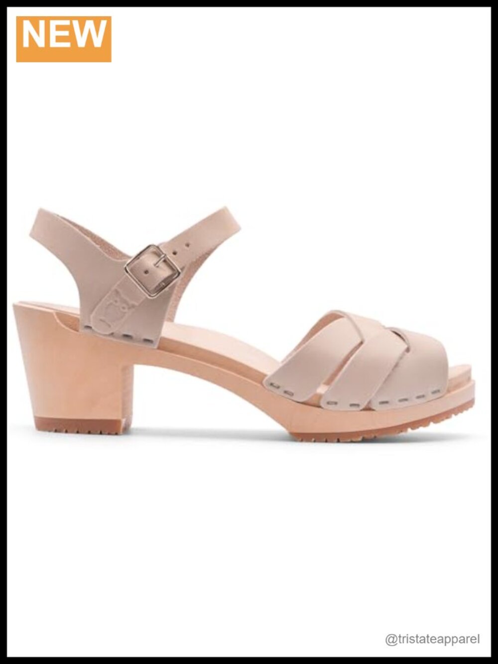 Handmade Swedish Wood Clogs High Heel Sandals with Ankle Strap